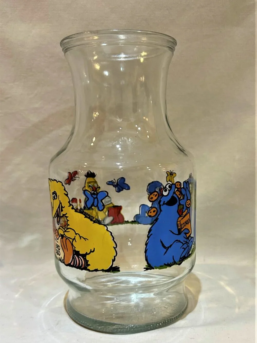 Vintage Sesame Street Glass Carafe Glass Lemonade Juice Pitcher Carafe